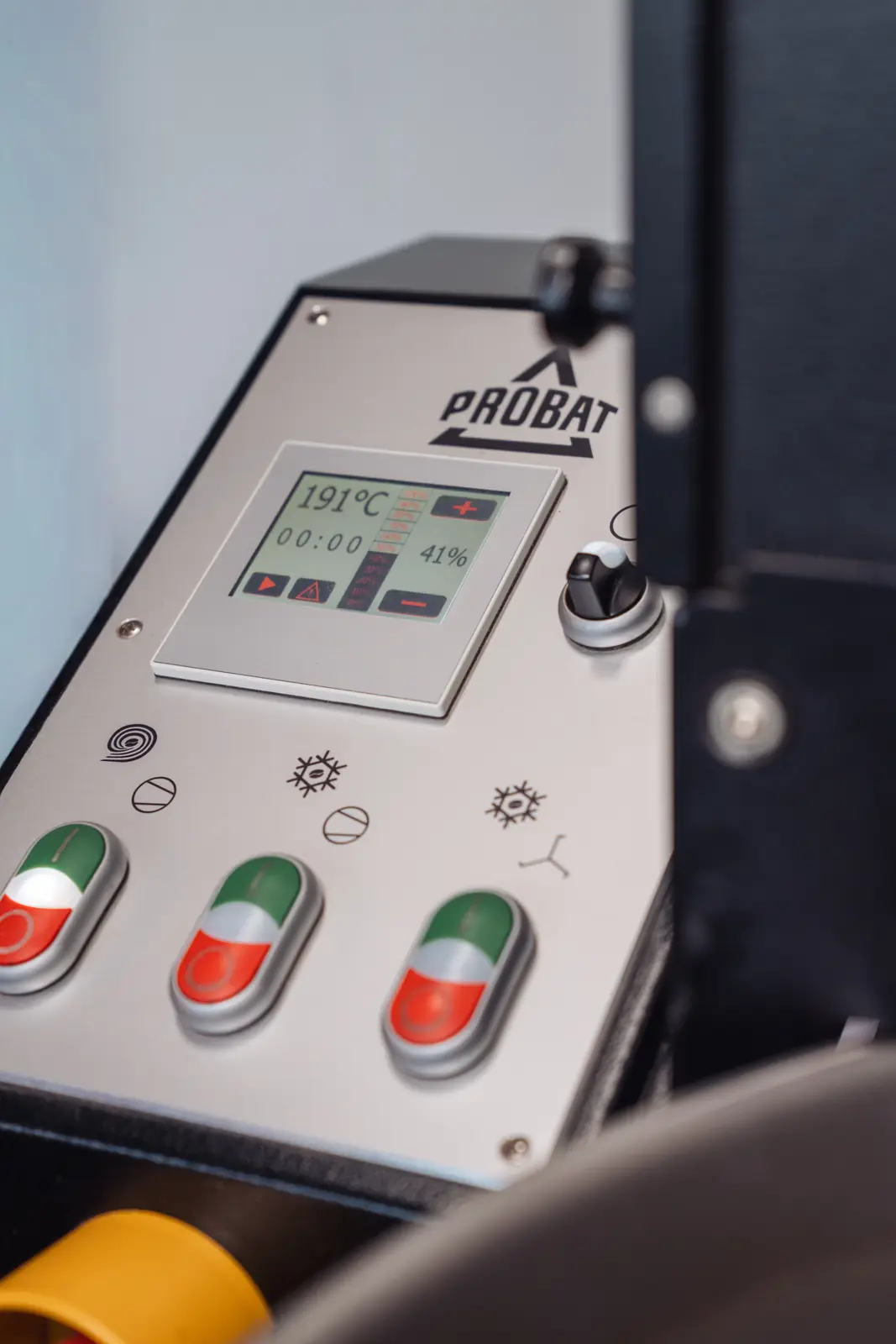 Het paneel van de Probat koffiebrander op 191 graden